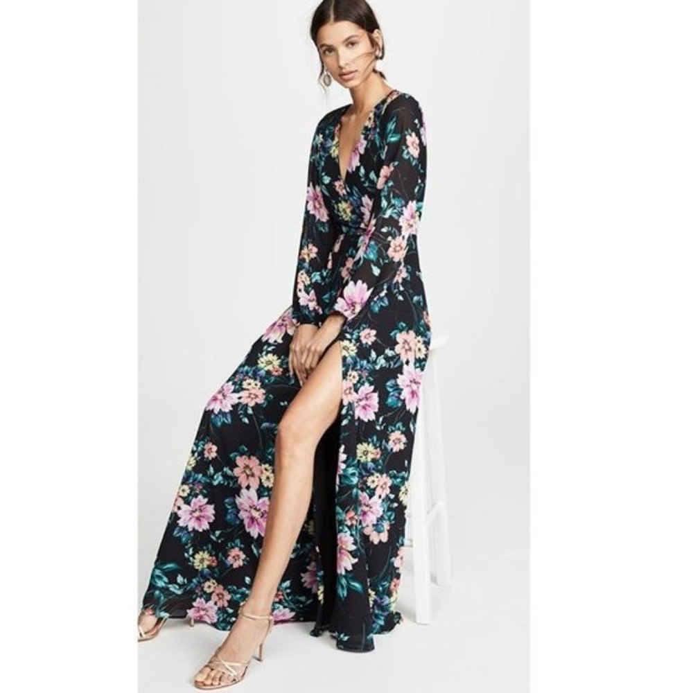 Like New! Yumi Kim Floral Love Affair Open Back Long Sleeve Maxi Dress Sz. Large